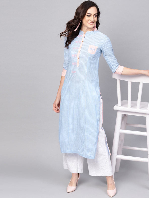 Women's Handloom Panelled Embroidered Straight Kurta - Pannkh