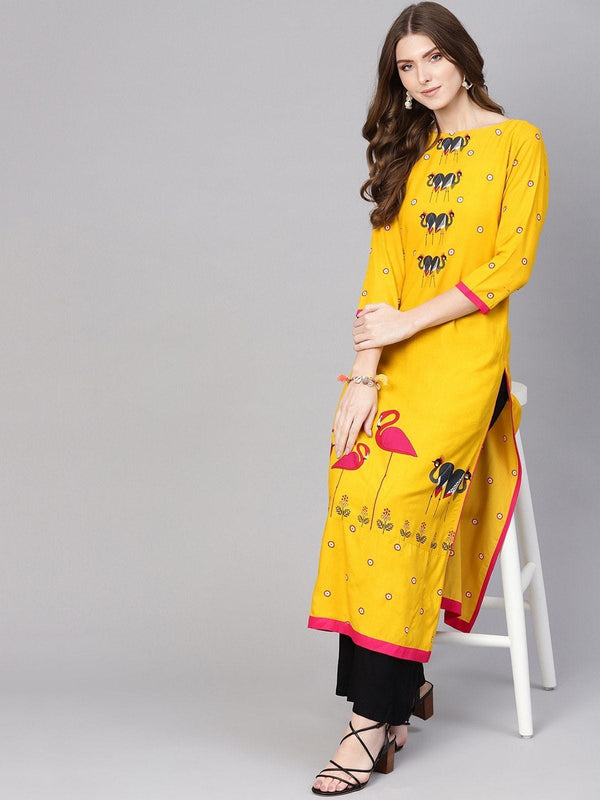 Women's Mirror Image Flamingo Straight Kurta - Pannkh