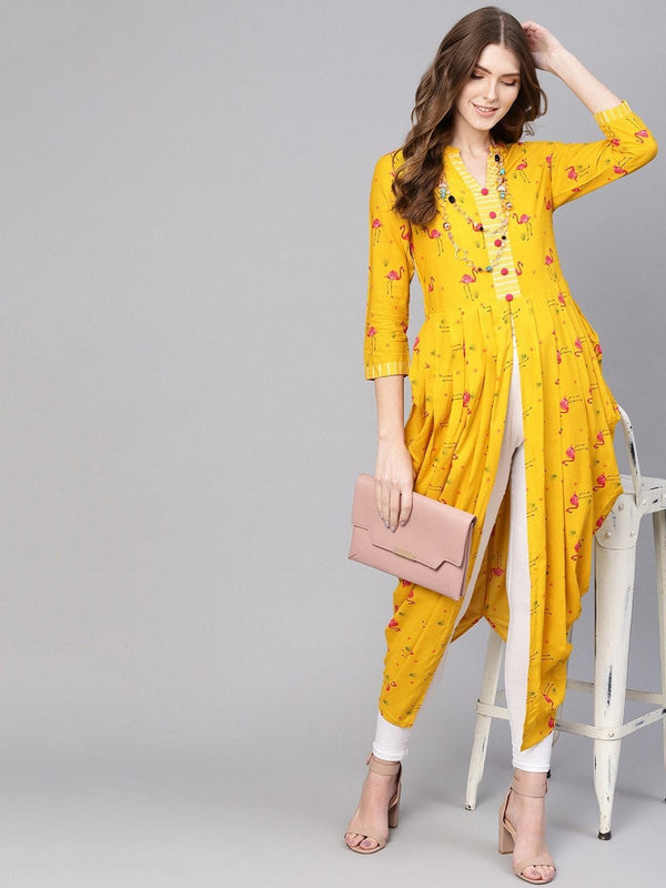 Women's Drappy Flamingo Printed Kurta - Pannkh