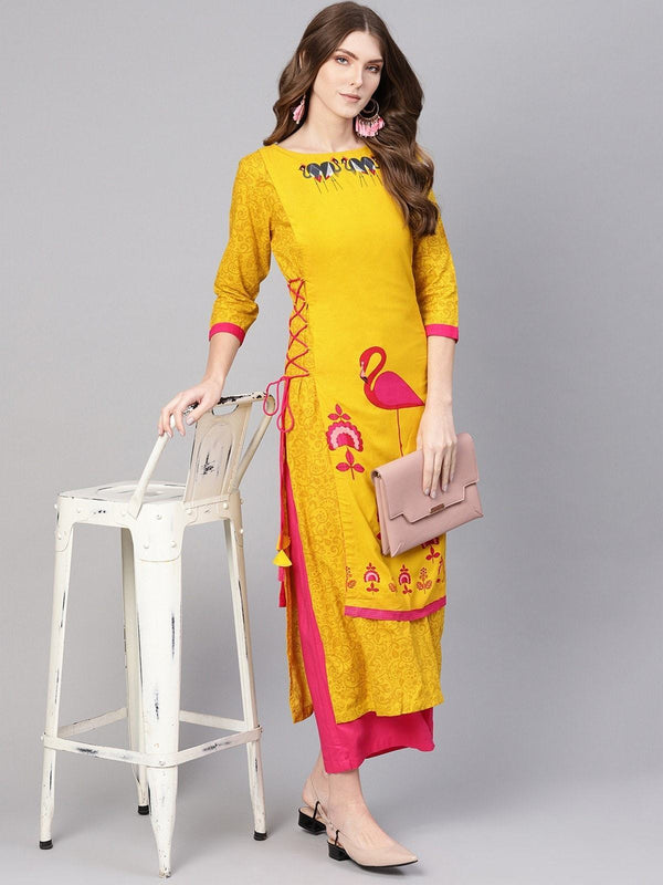 Women's Double Layered Flamingo Printed Kurta - Pannkh