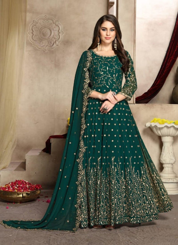 Women's Green Georgette Embroidered Anarkali Suit2 - Monjolika