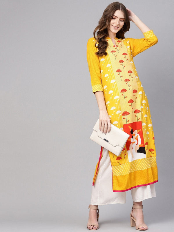 Women's Allover Flamingo Printed Straight Kurta - Pannkh