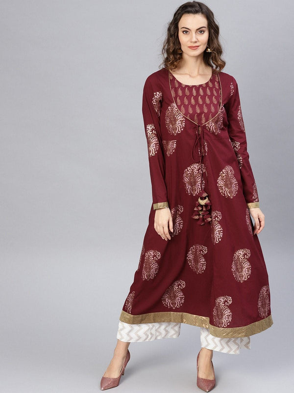 Women's Foil Printed Layered Kurta - Pannkh