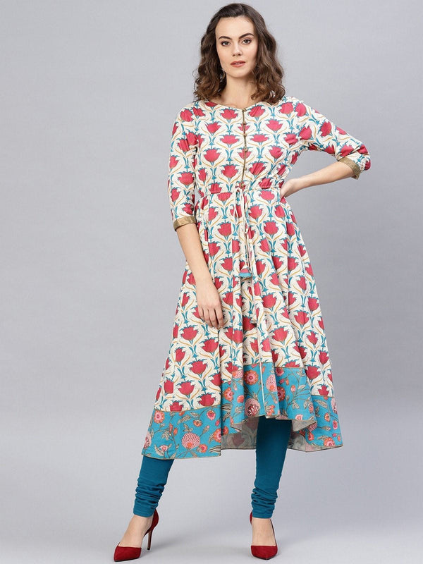 Women's Floral Asymmetric Flared Kurta - Pannkh