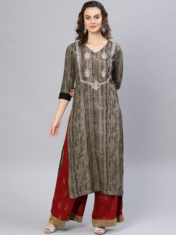 Women's Abstract Silver Block Printed Kurta - Pannkh