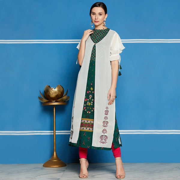 Women's Mughal Kurta With Embroidered Shrug - Pannkh