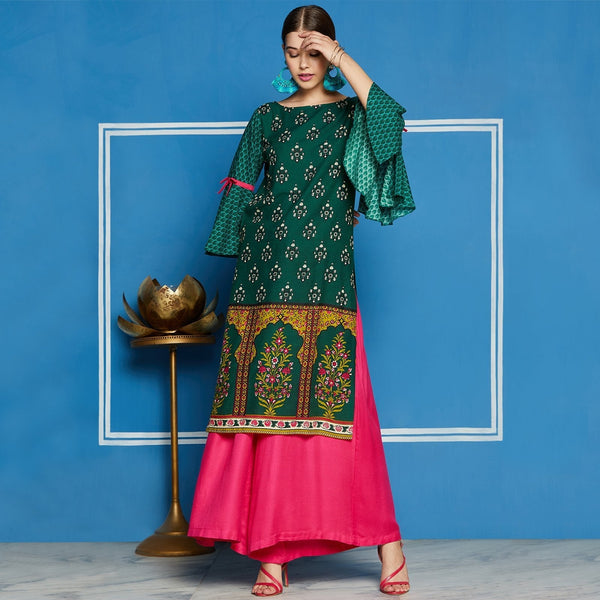 Women's Mughal Printed Bell Sleeves Kurta - Pannkh