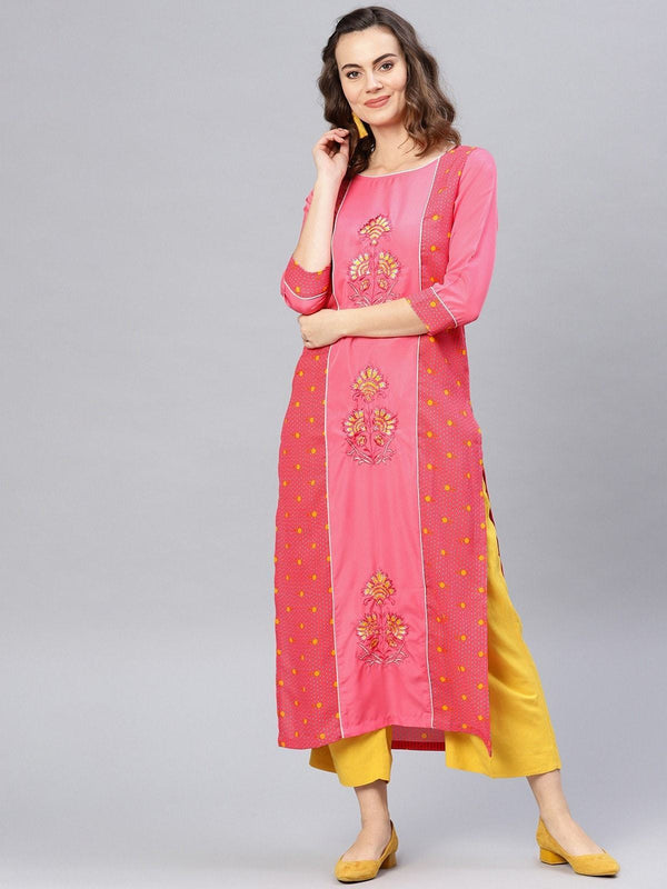 Women's Embroidered Printed Straight Kurta - Pannkh