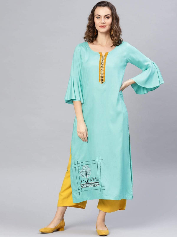 Women's Straight Placket Embroidered Kurta - Pannkh