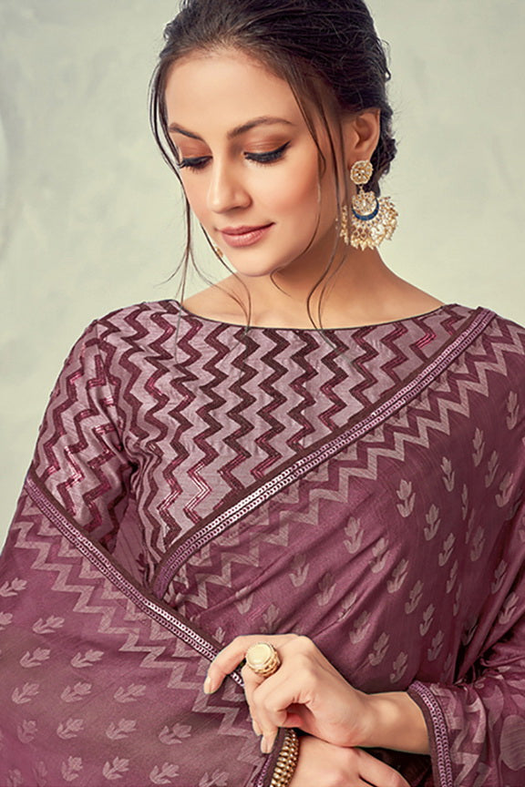 Maroon Brasso Silk Sequence Embroidered Saree with Unstitched Blouse