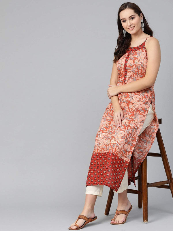 Women's Sleeveless Printed Long Kurta - Pannkh