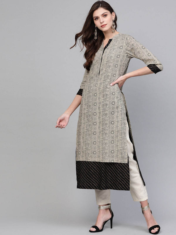 Women's Layered Gold Print Kurta - Pannkh