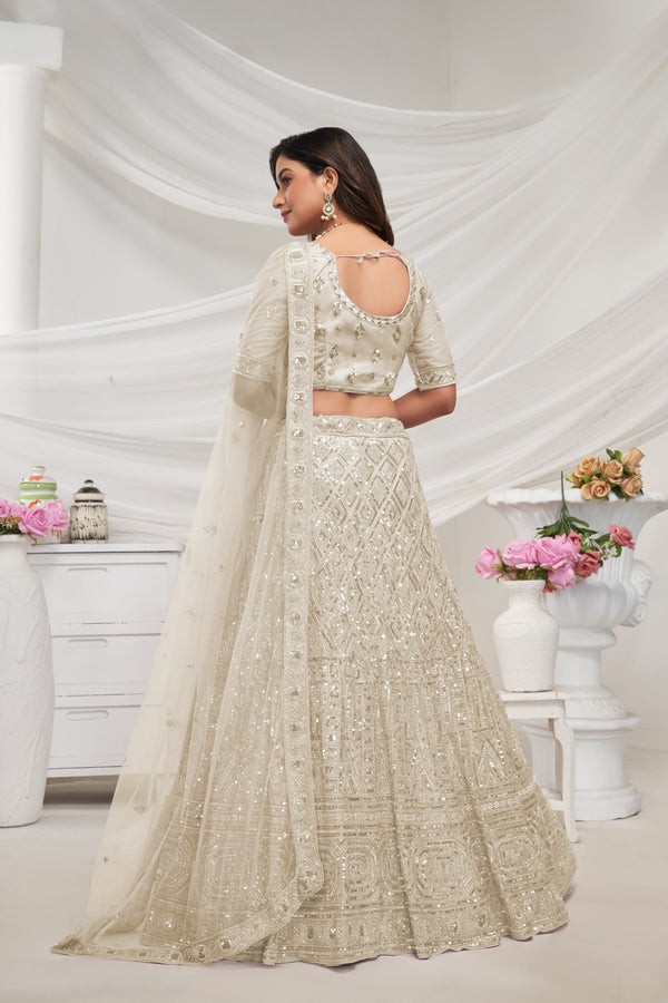 Women's Ivory Soft Net Lehenga Choli - Kesar Fab