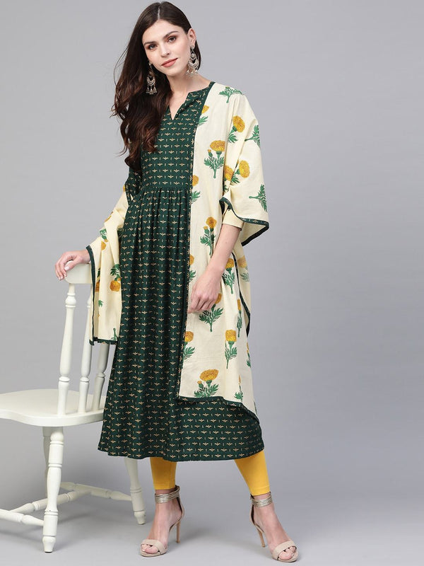 Women's Foil Printed Kurta With Dupatta - Pannkh