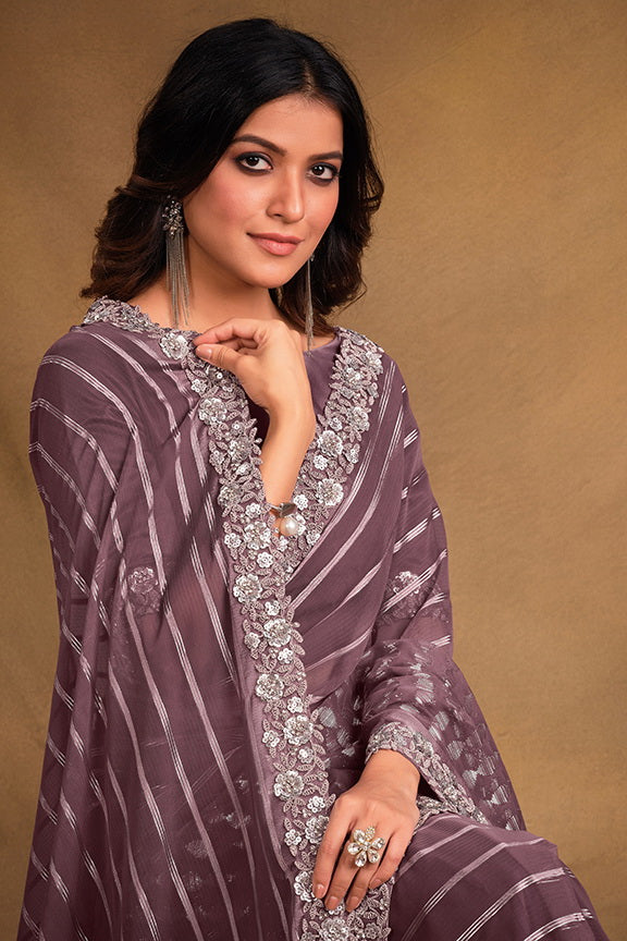 Purple Georgette Kasab Saree with Unstitched Blouse