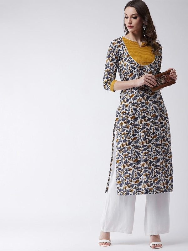 Women's Printed Kurta With Solid Yoke - Pannkh