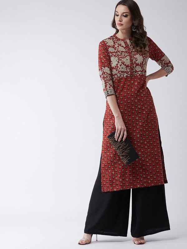 Women's Printed Kurta With Mirror Work - Pannkh