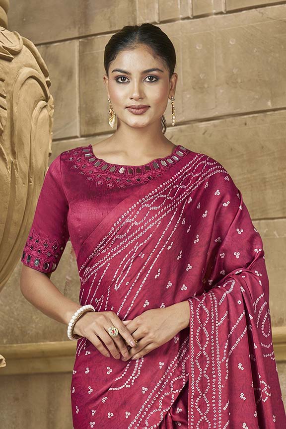 Pink Gajji Silk Hand work Saree with Unstitched Blouse