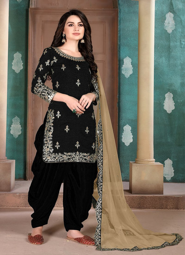 Women's Black Art Silk Designer Patiala Suit1 - Monjolika