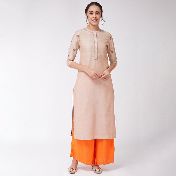 Women's Embroidered Straight Fit Pastel Semi-Festive Kurta - Pannkh