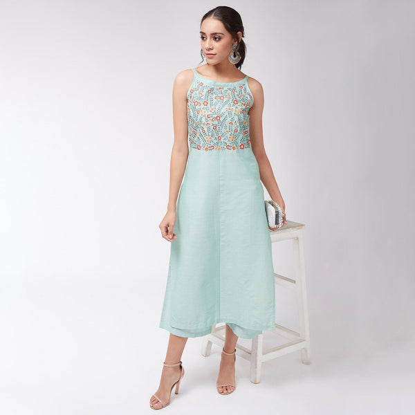 Women's Embroidered Pastel Sleeveless Semi-Festive Kurta - Pannkh