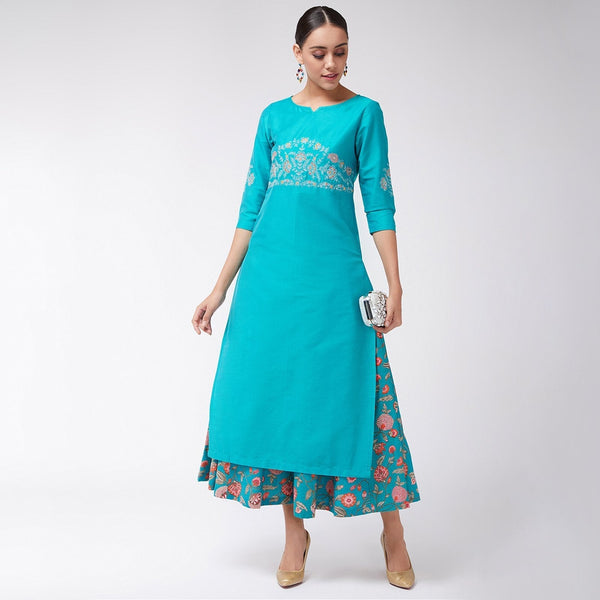 Women's Embroidered 3/4th Sleeves Semi-Festive Kurta - Pannkh