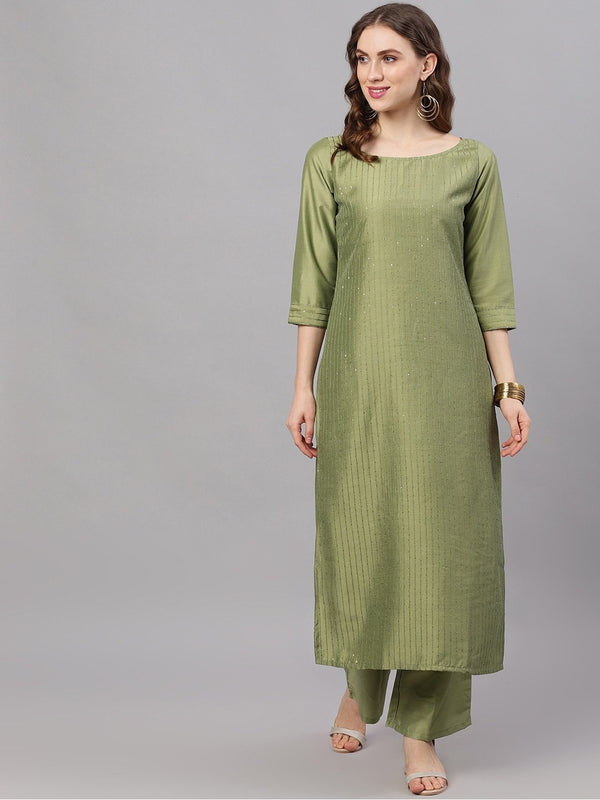 Women's  Green Solid Kurta with Palazzos - AKS