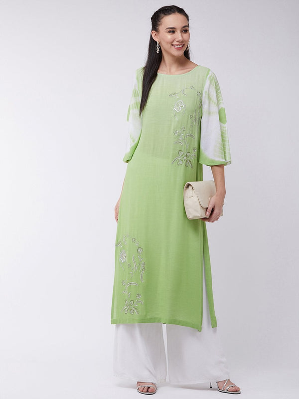 Women's Ombre Tie-Dye Embroidered Kurta - Pannkh