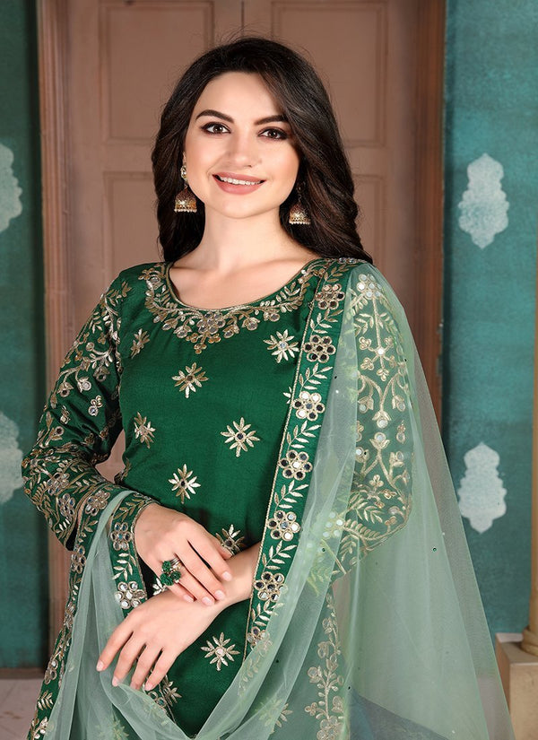 Women's Green Art Silk Embroidered Patiala Suit2 - Monjolika