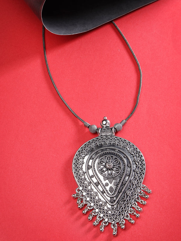 Women's Elegant Silver Oxidised Brass Necklace - NVR