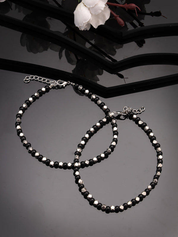 Women's Evil Eye Black & Silver Anklets - NVR