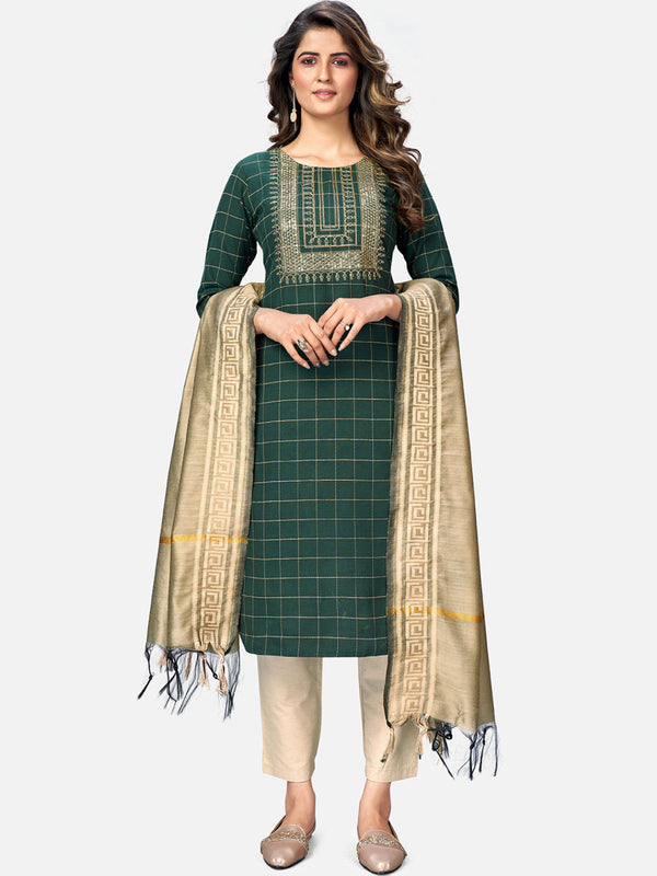 Women's Green Cotton Kurta With Pant & Dupatta By Vbyuz (3Pcs Set)