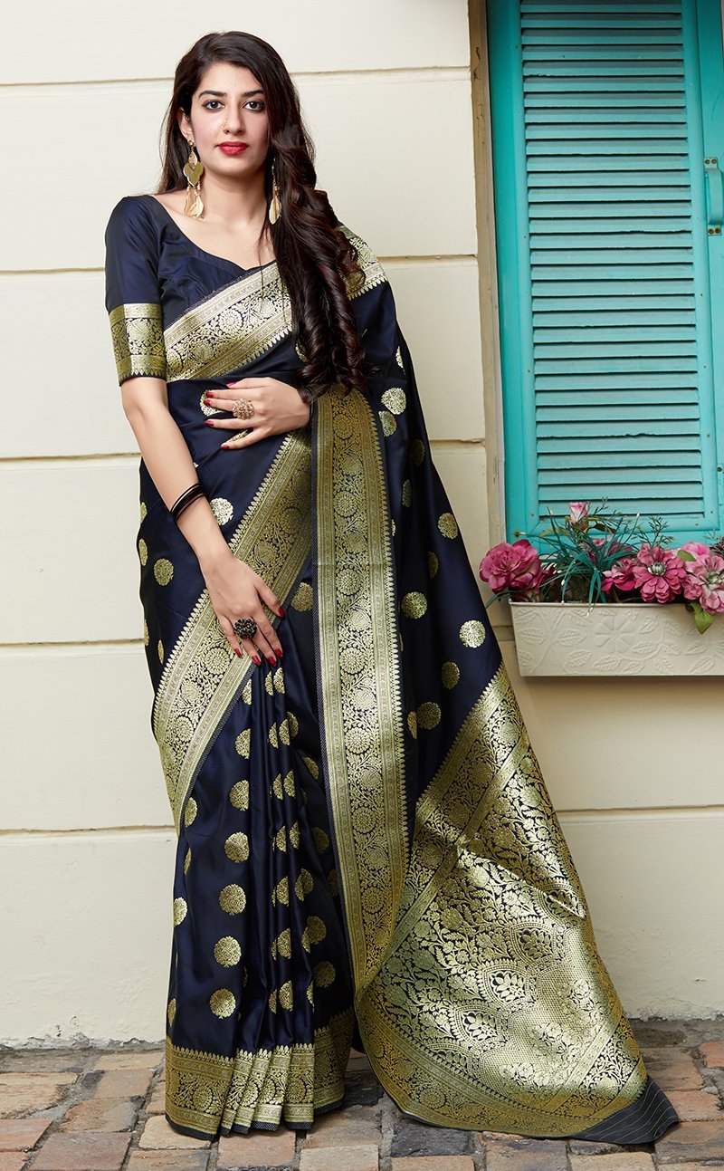 Women's Banarasi Silk Woven Saree With Blouse - Monjolika