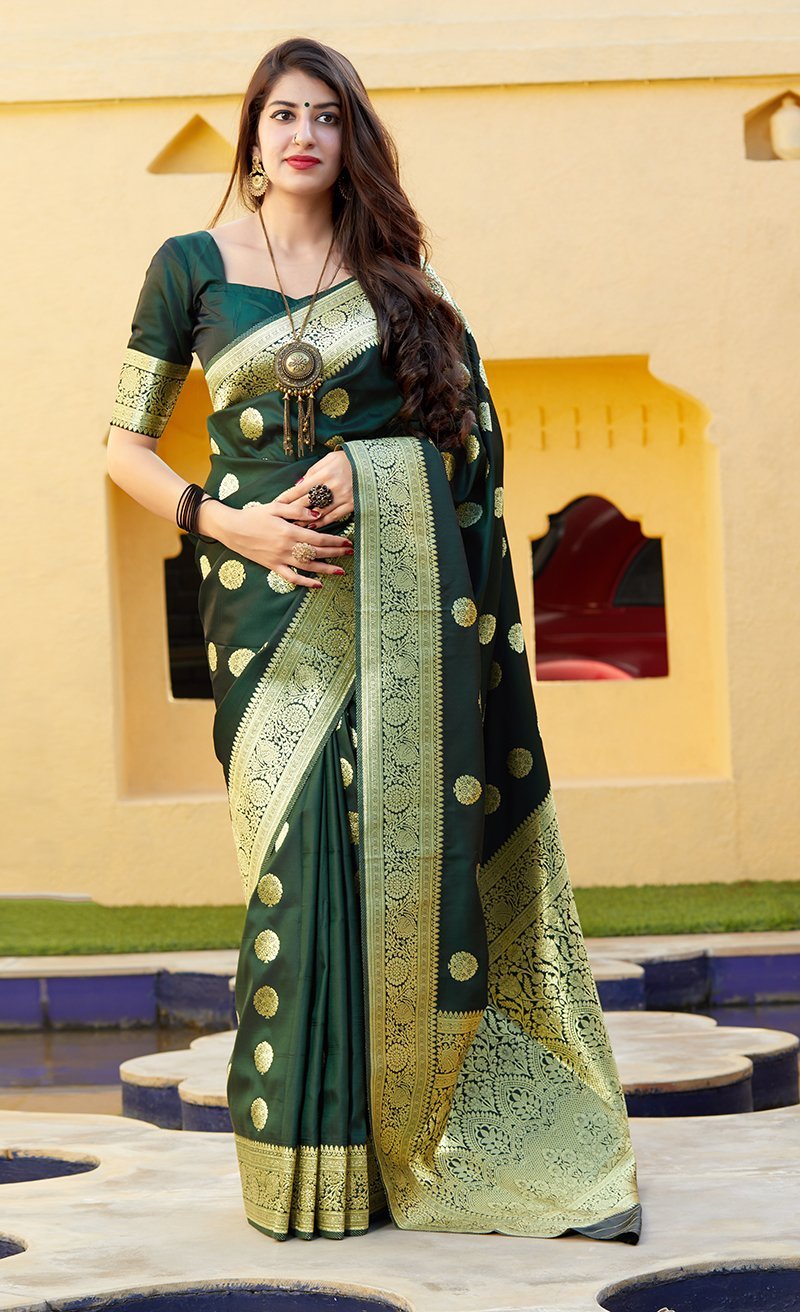 Women's Banarasi Silk Woven Saree With Blouse - Monjolika