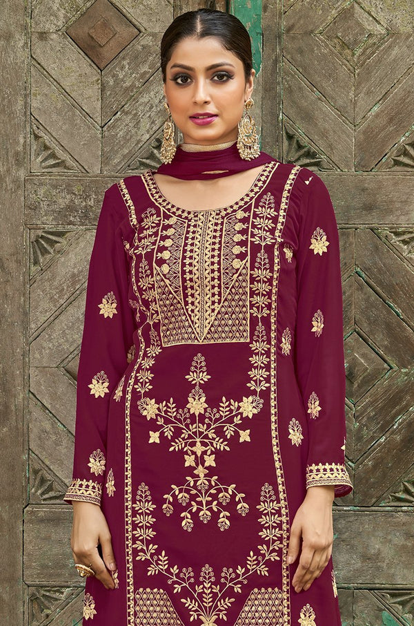 Women's Magenta Color Georgette Wedding Function Palazzo Salwar Suit - Monjolika