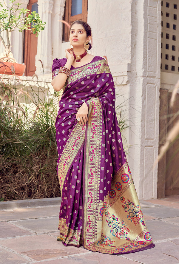 Women's Purple Color Banarasi Silk Traditional Saree - Monjolika Fashion