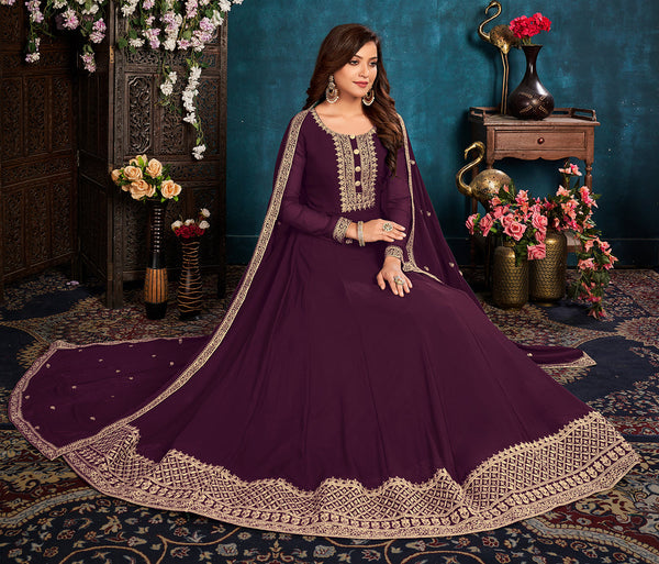 Women's Purple color Faux Georgette Embroidered Anarkali Suit - Monjolika