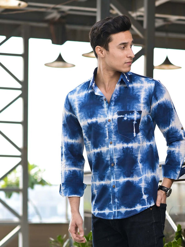 Men's Indigo Clamp Dyeing Cotton Shirt - Hatheli