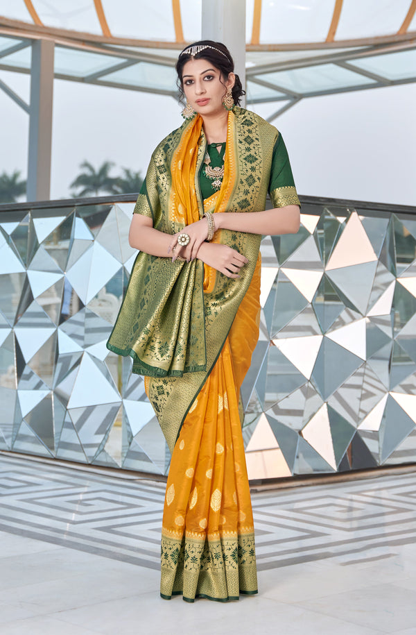 Women's Mustard Colour Organza Silk Designer Traditional Saree - Monjolika