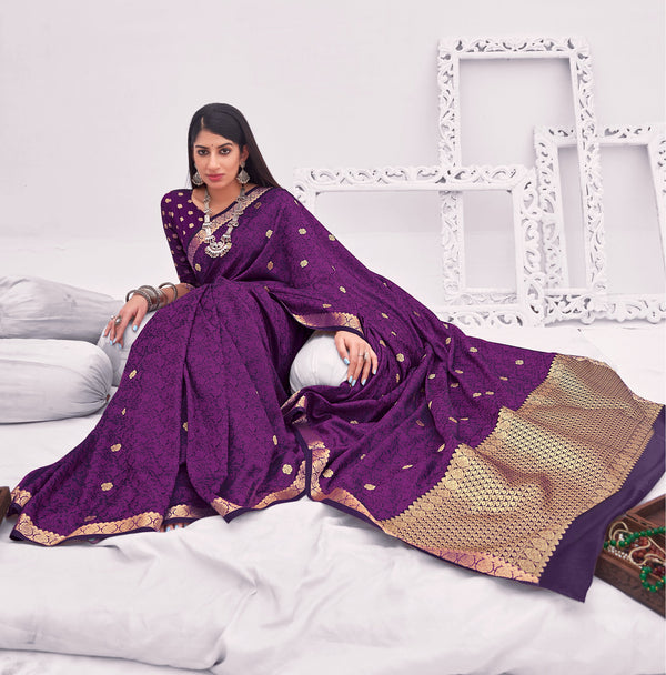 Women's Stunning Dark Purple Color Party Wear Silk Saree - Monjolika