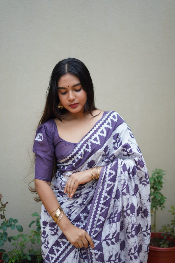 Women's Lavender Pure Chanderi Printed Saree - A2M