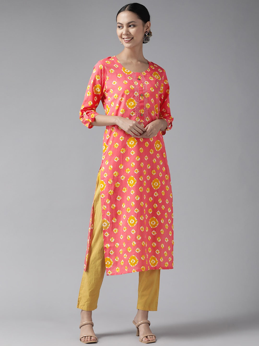 Women's Peach-Coloured Ethnic Motifs Printed Block Print Kurta - Yufta