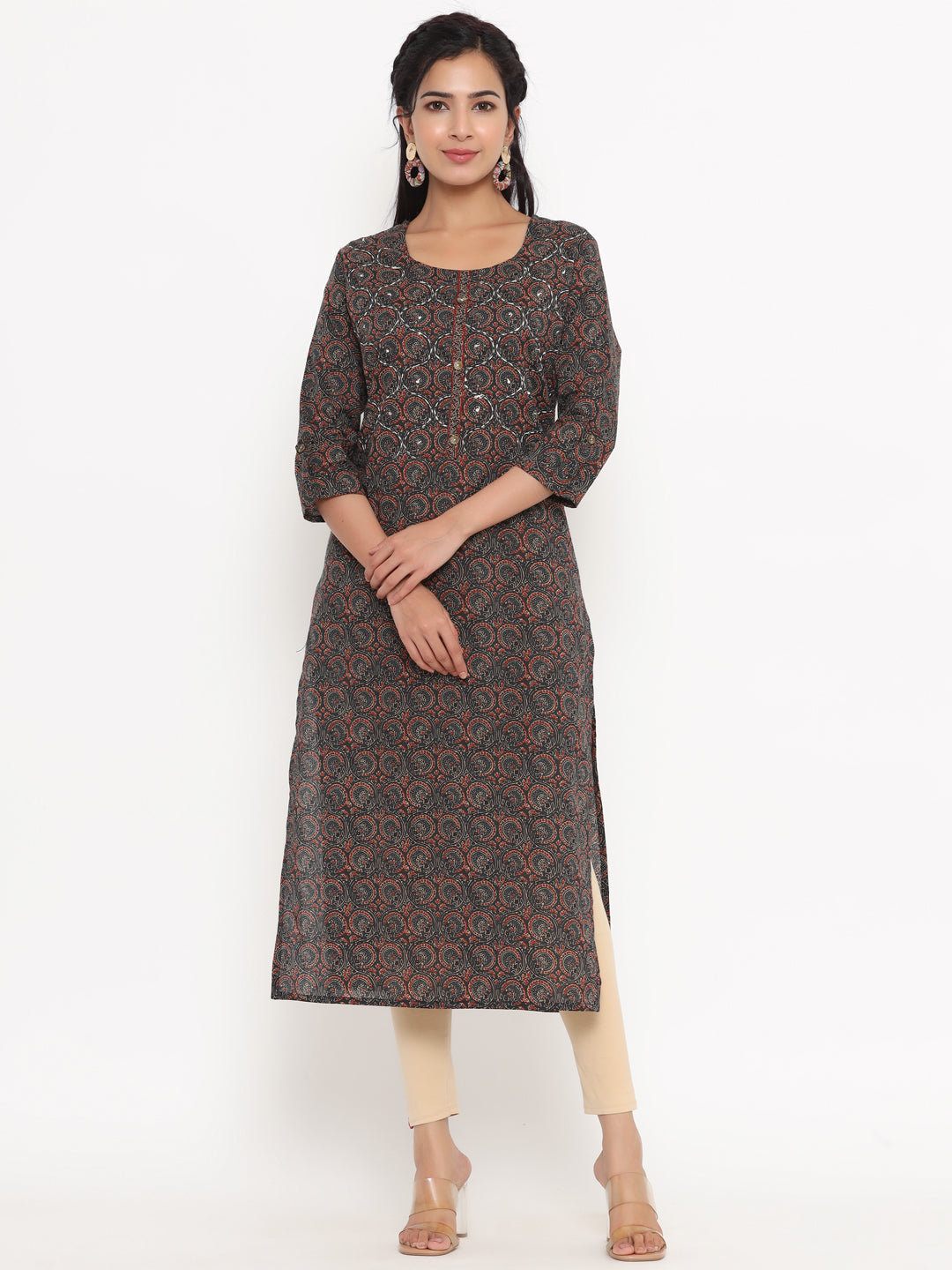 Women's Dark Green Printed Straight Kurta - Yufta