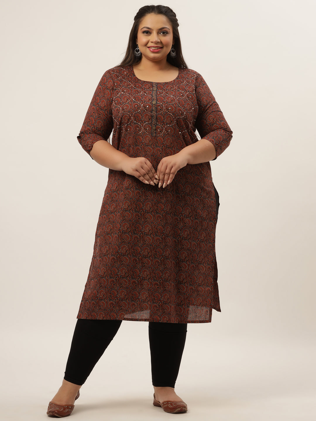 Women's Brown Ethnic Motifs Straight Kurta - Yufta