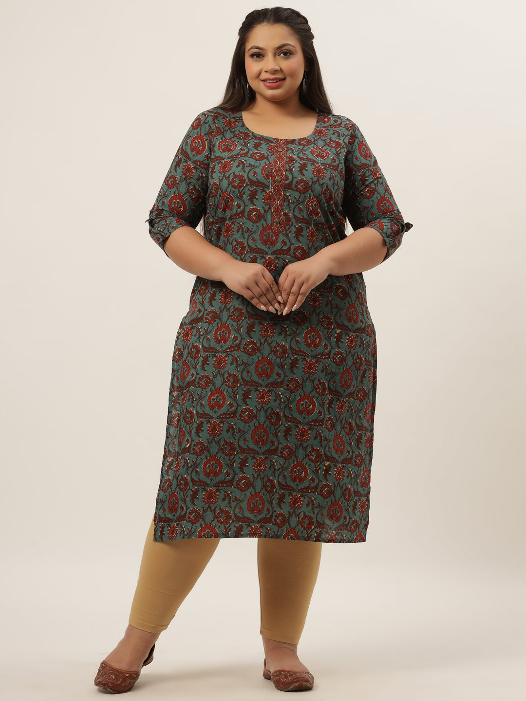 Women's Blue Floral Print Straight Kurta - Yufta