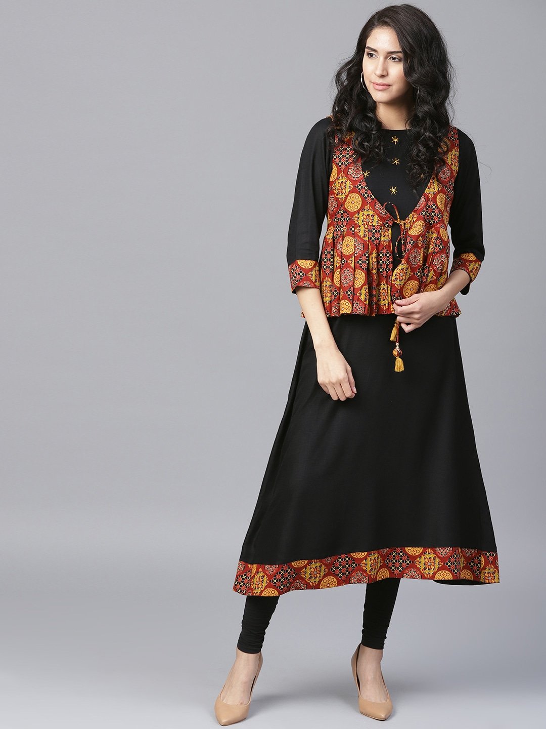 Women's Black & Brown A-Line Kurta - Yufta