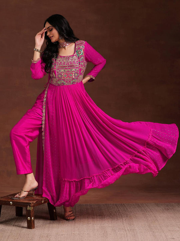 Jashvi Art Pink Yoke Design Georgette Anarkali Suit With Dupatta