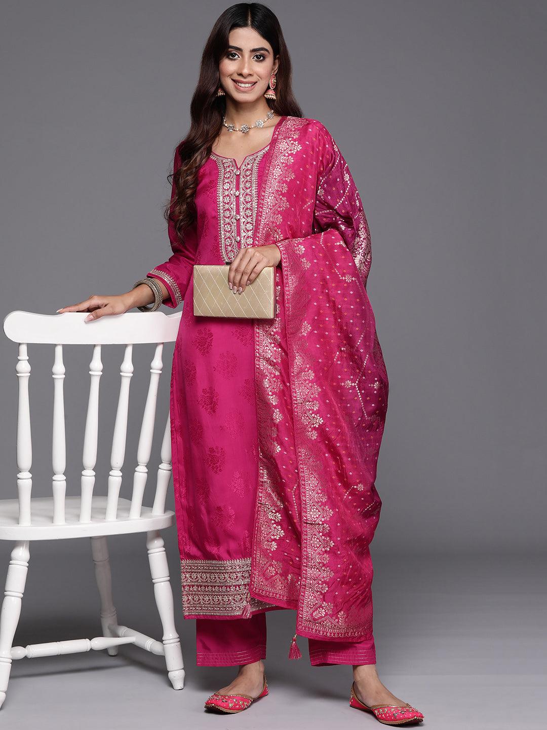 Pink Yoke Design Silk Blend Straight Suit With Dupatta - Jashvi