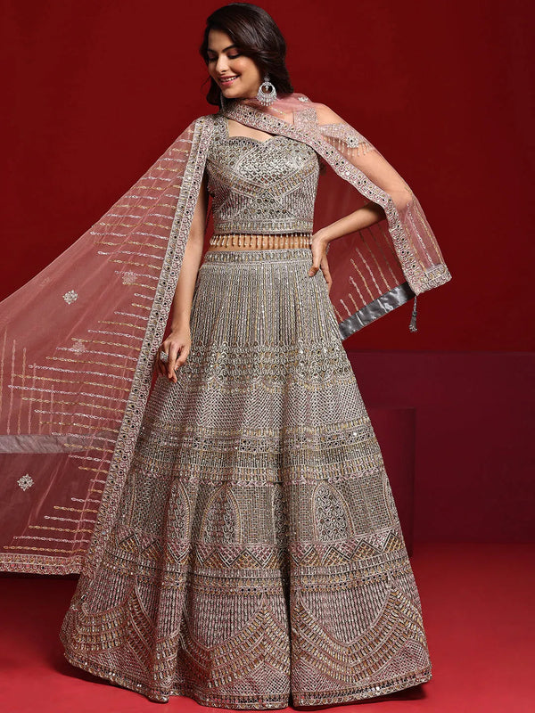 Jashvi Art Grey Embellished Net Lehenga Set