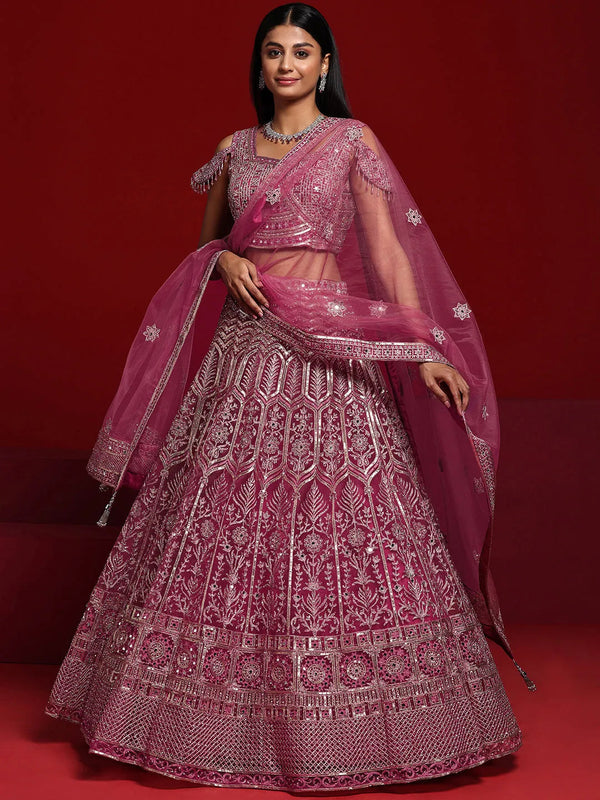 Jashvi Art Pink Embellished Net Lehenga Set